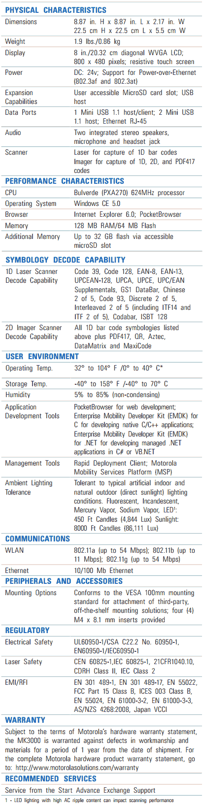 MK3000 Specifications