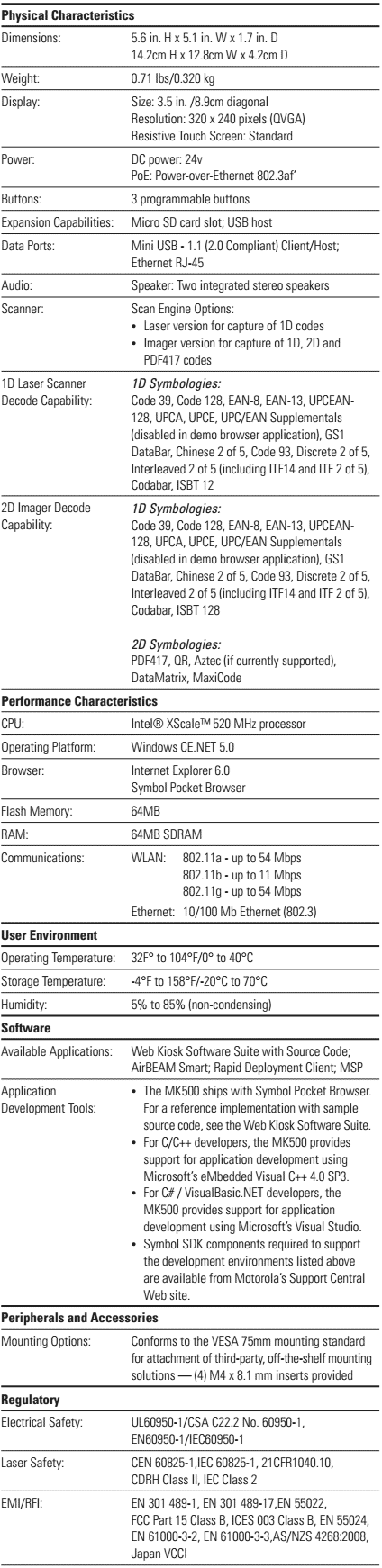 MK500 Specifications