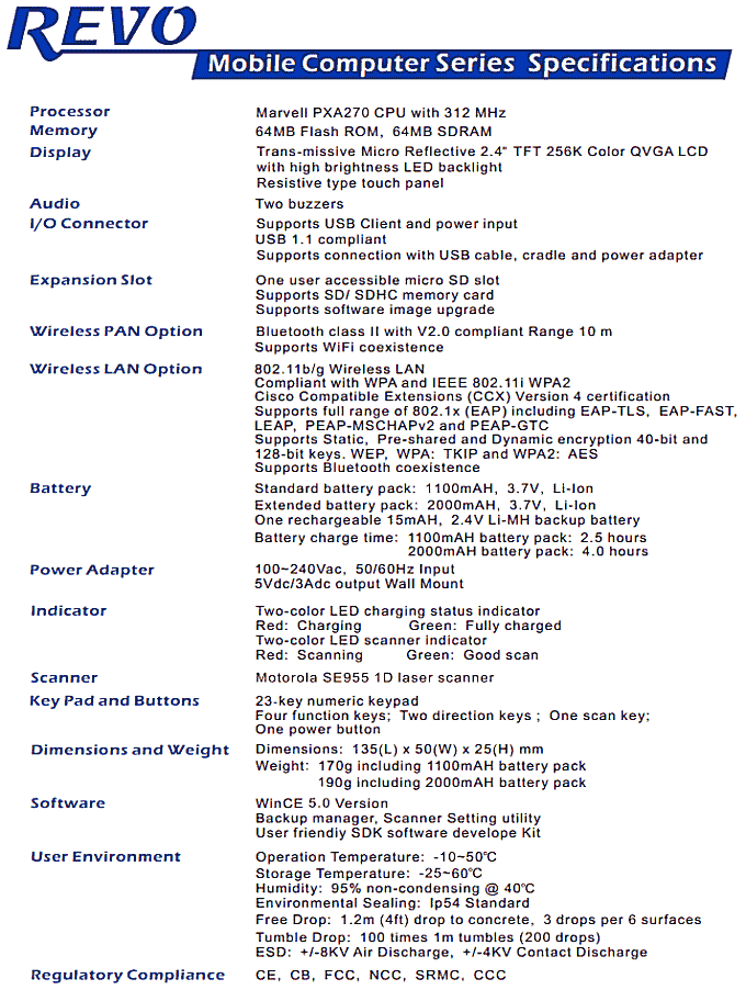 REVO IT9000 Specifications