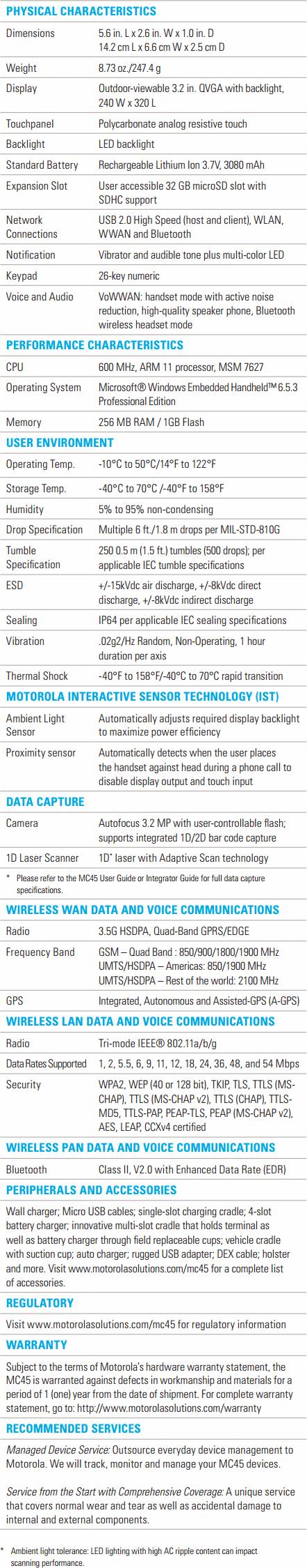 MC45 Specifications