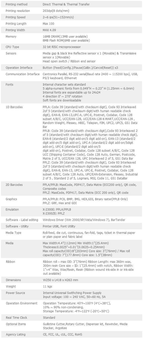 X-2300E Specifications
