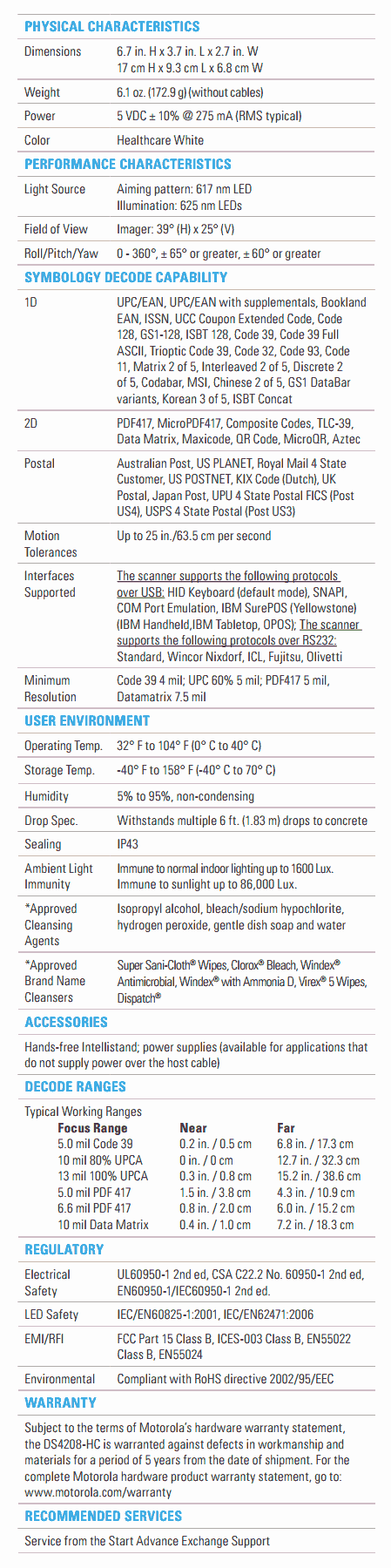 DS4208-HC Specifications