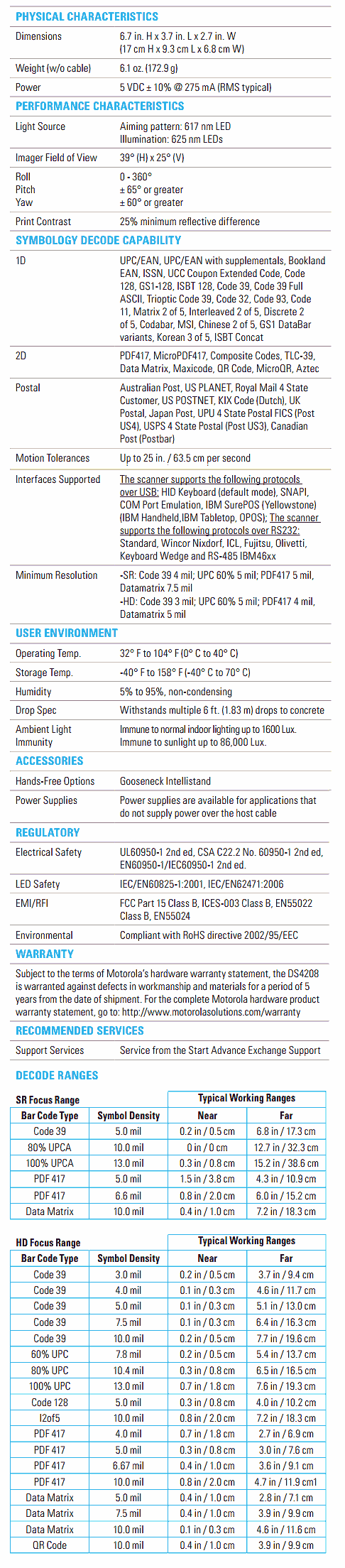 DS4208 Specifications